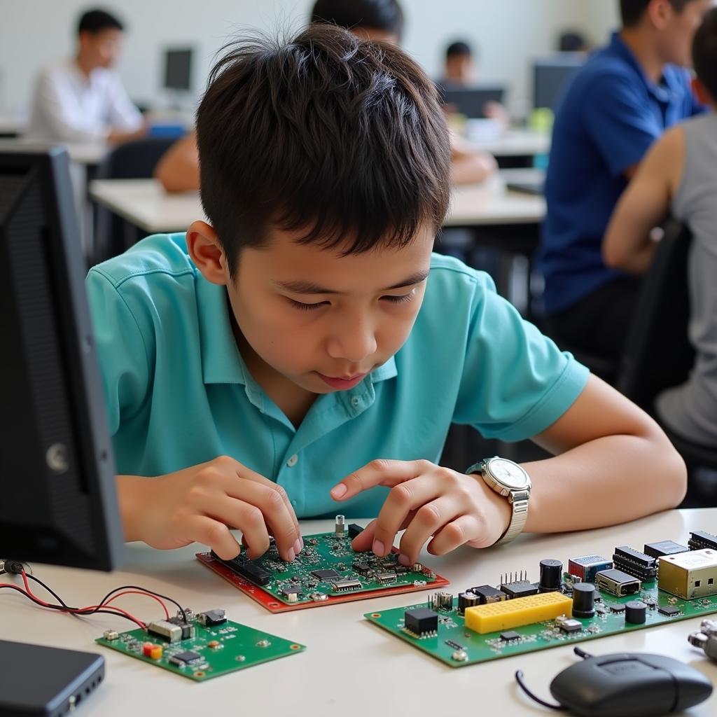 ASEAN Student Working on Electronics Project