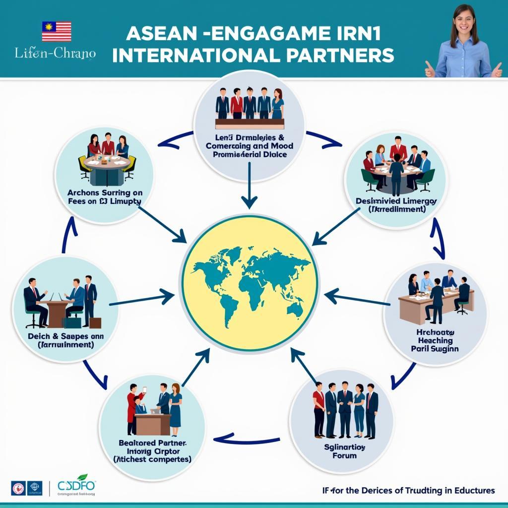 ASEAN Global Engagement: Image representing ASEAN's interaction with global partners, showcasing its participation in international forums and collaborations with other nations and organizations.