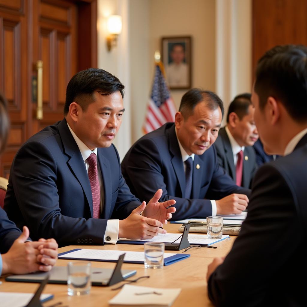 Representatives discussing trade at the ASEAN US Summit