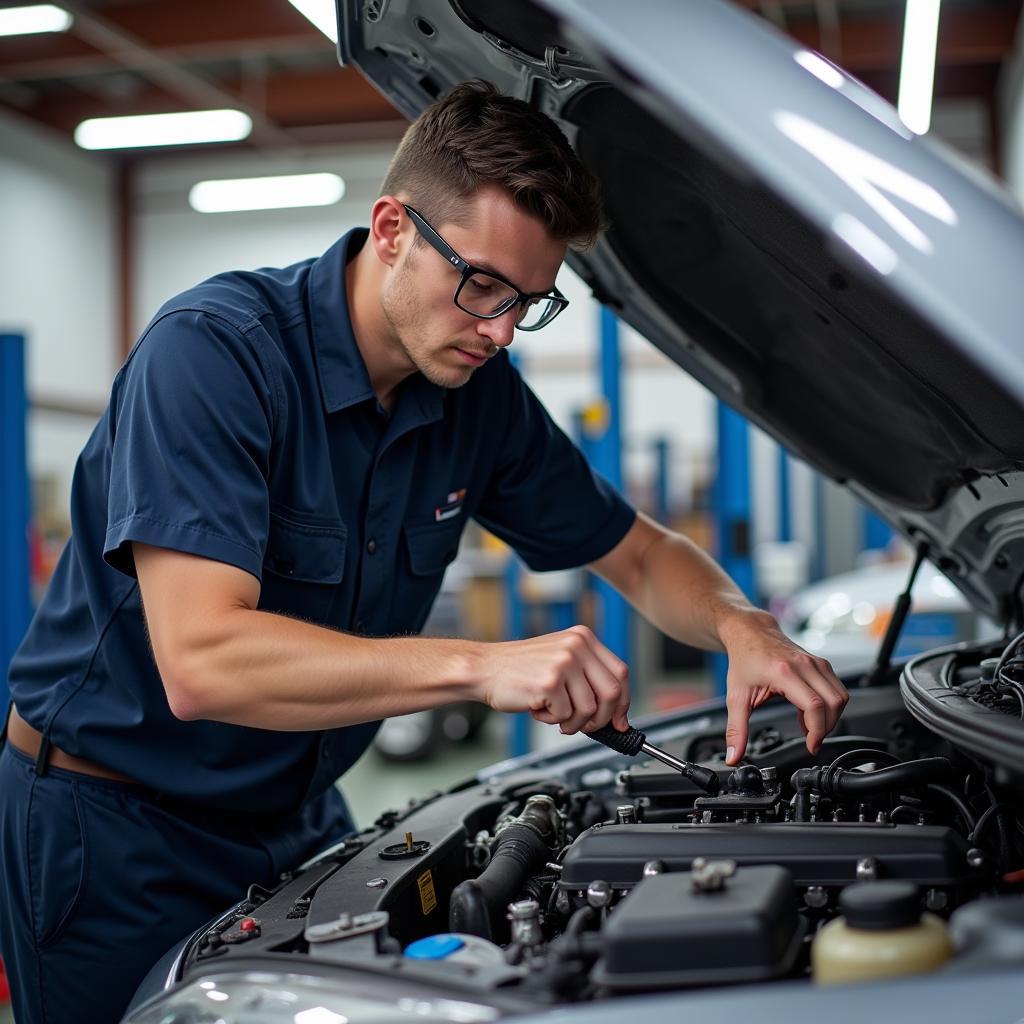 ASE Certified Technician Working on a Car