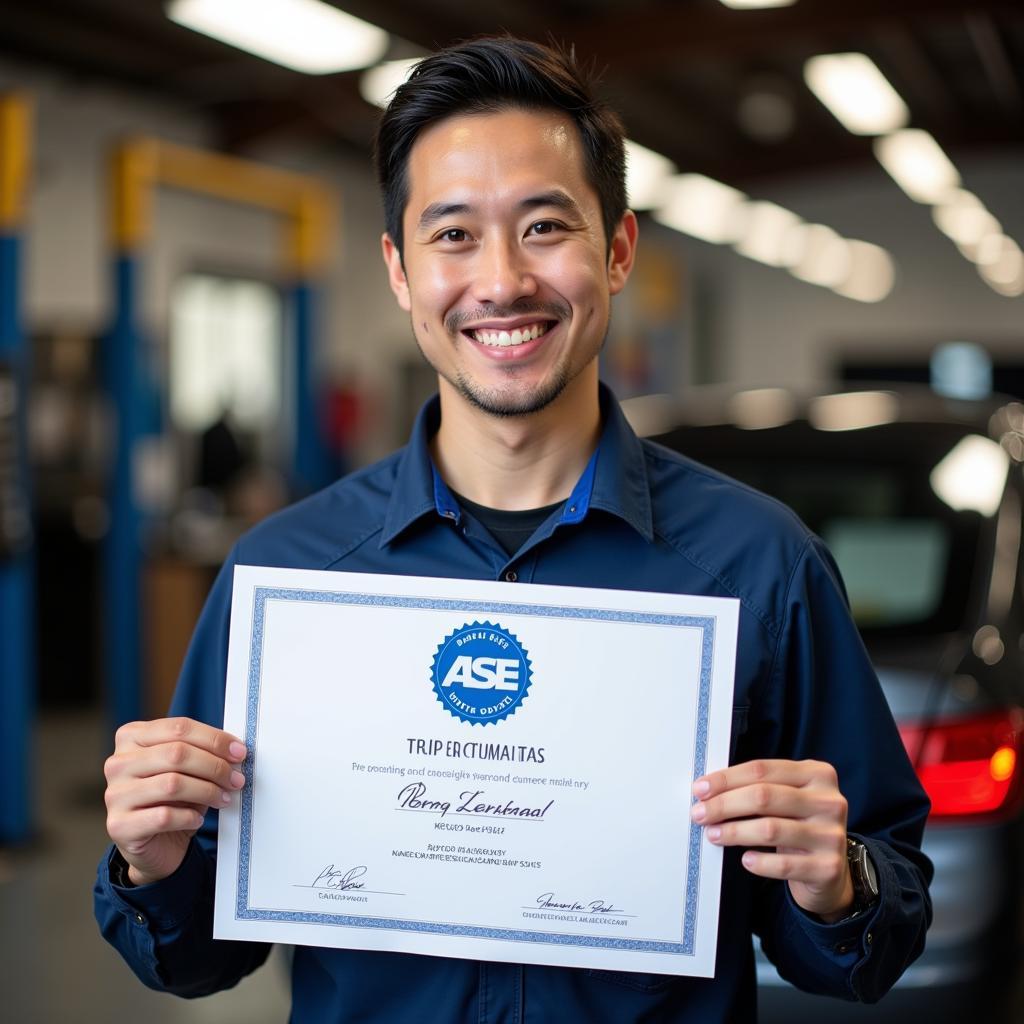 Automotive Technician Receiving ASE Certificate