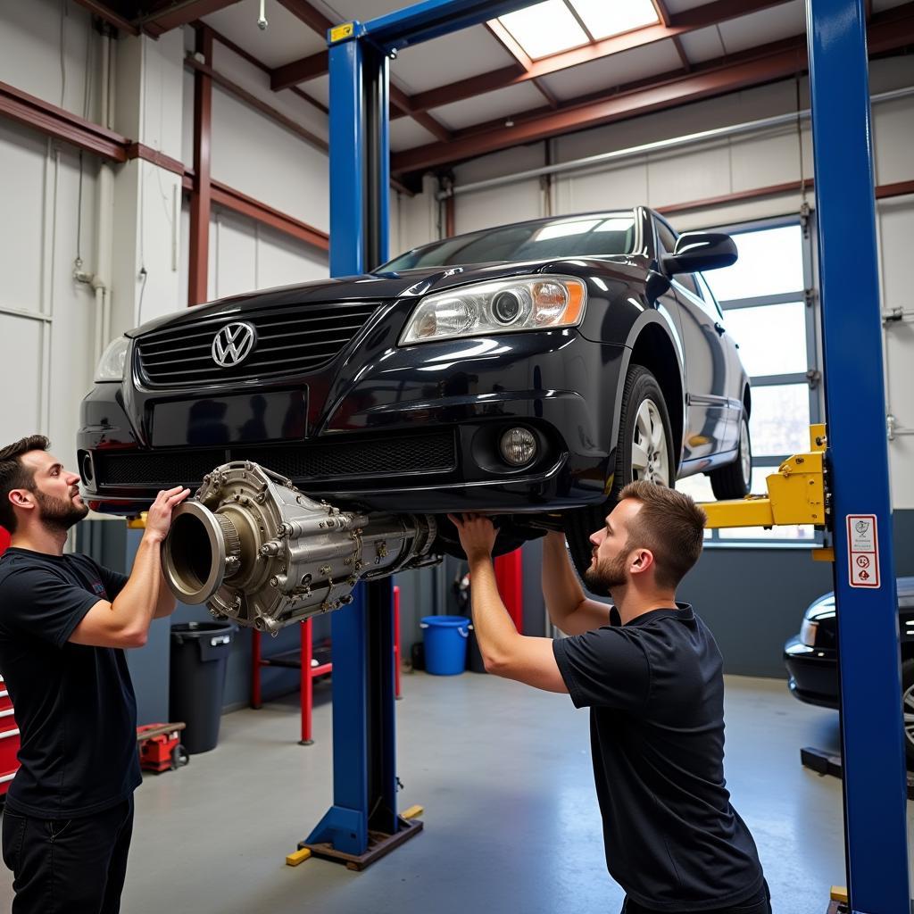 Car on Lift in Repair Shop