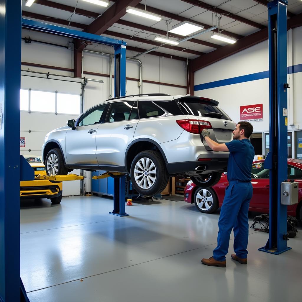 Car Undergoing Routine Maintenance at ASE Auto Center