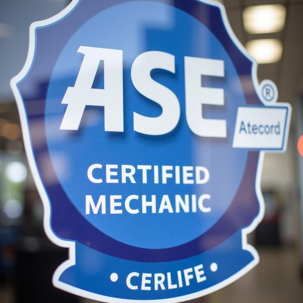 Close-up View of the ASE Certified Mechanic Sign