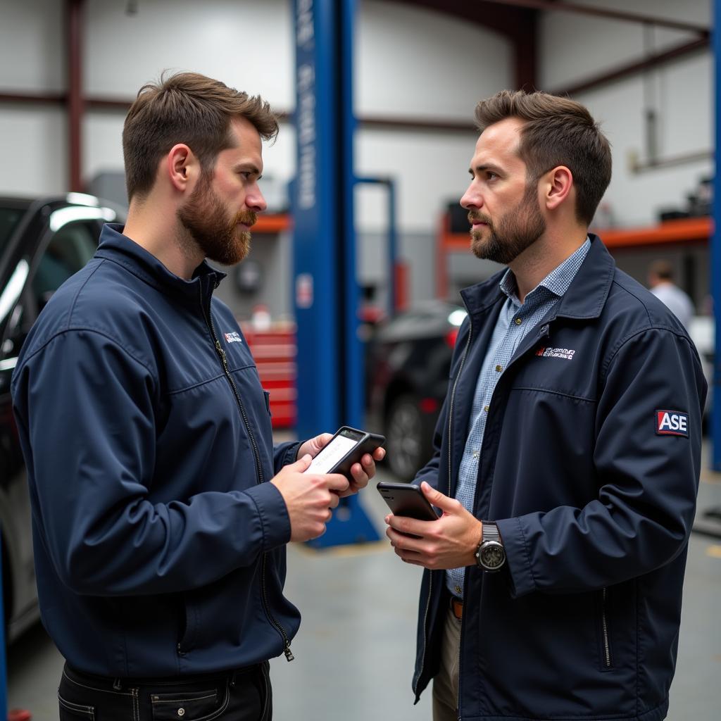 Customer Discussing Frame Repair Options with an ASE Certified Specialist