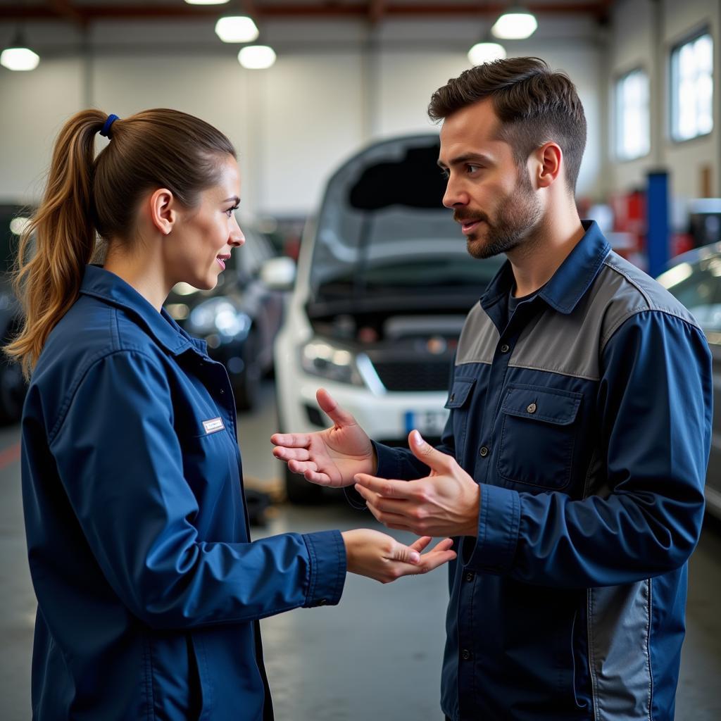 Customer Talking to an ASE Certified Mechanic