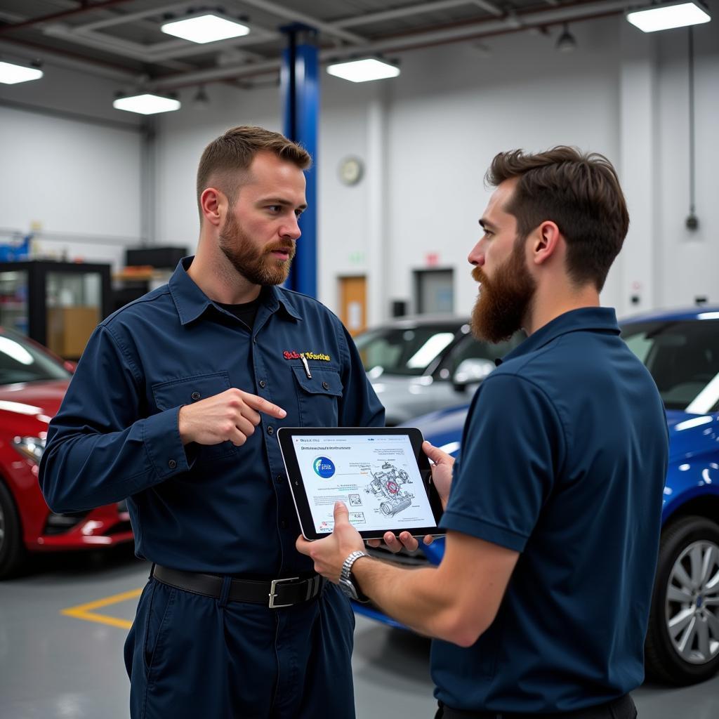 Customer Talking to Mechanic in Shop