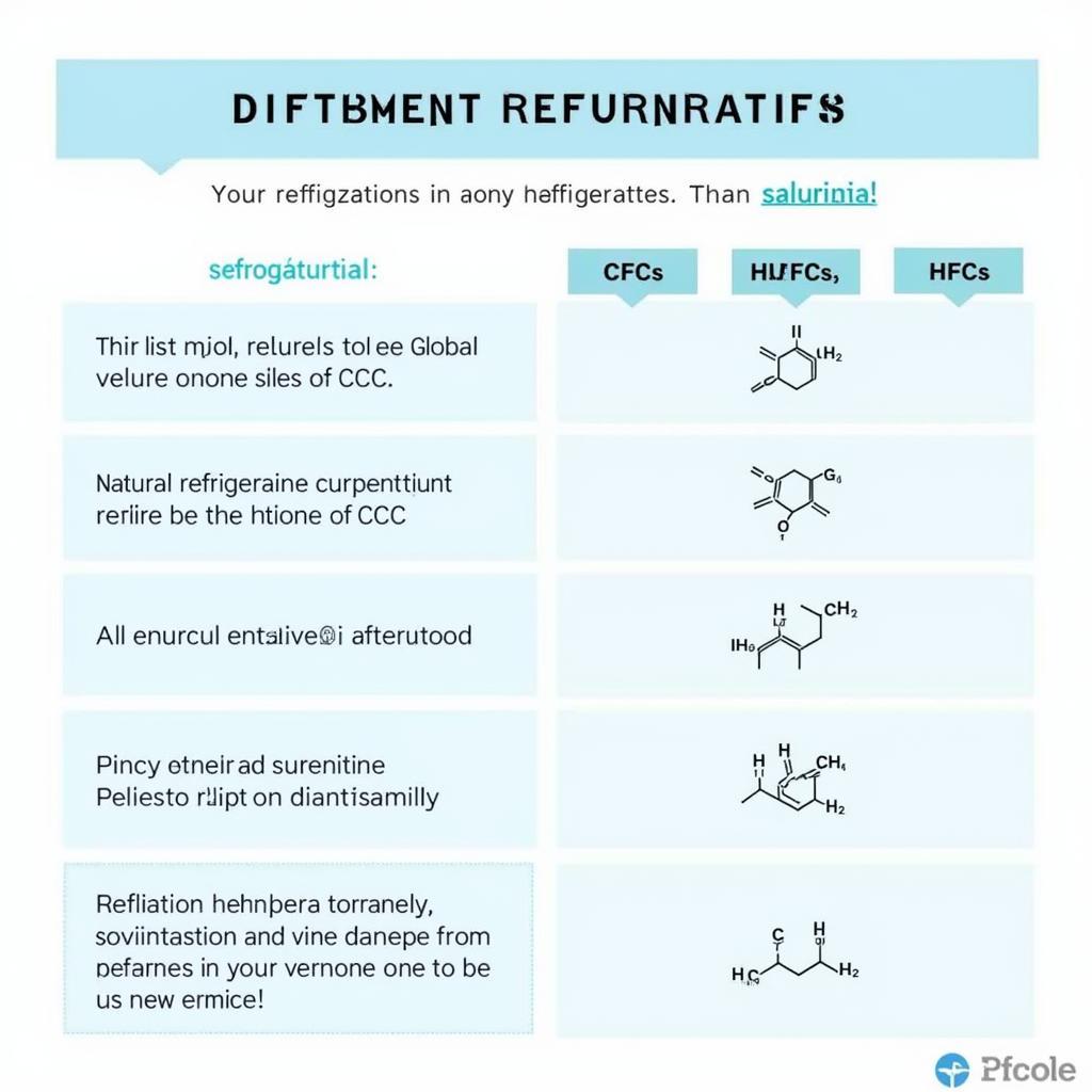 Different refrigerant types and their environmental impact.