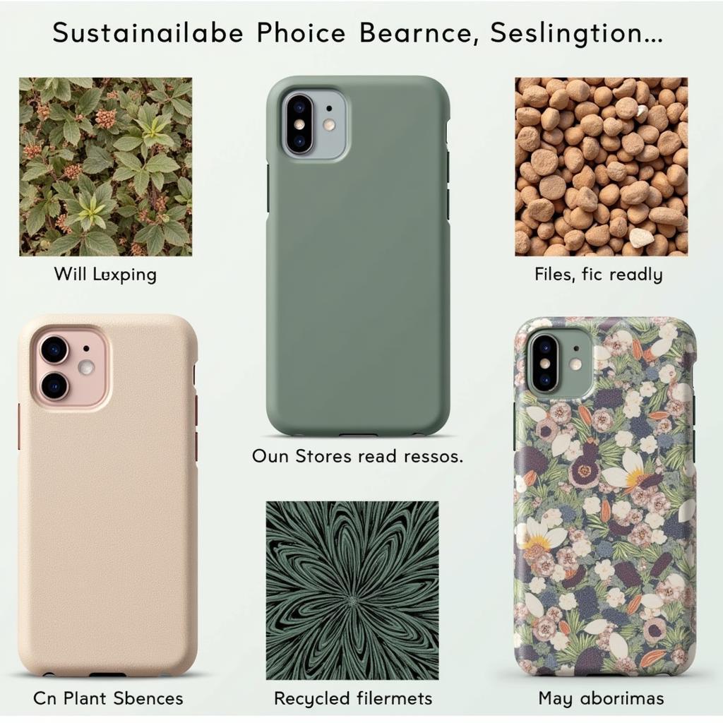 Examples of 3D printed phone cases made from sustainable and recycled materials.