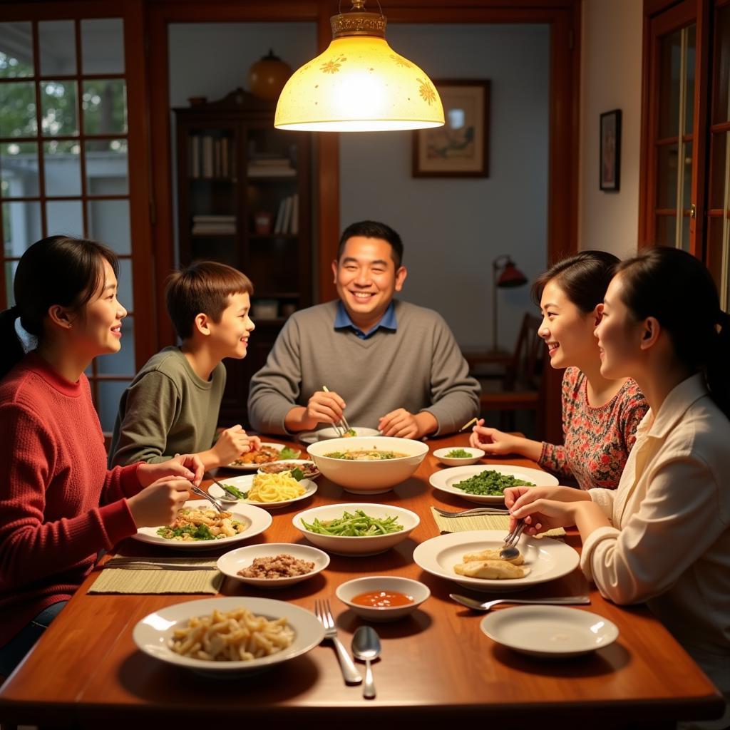 A Vietnamese family enjoying a meal with dishes rich in glutamate.