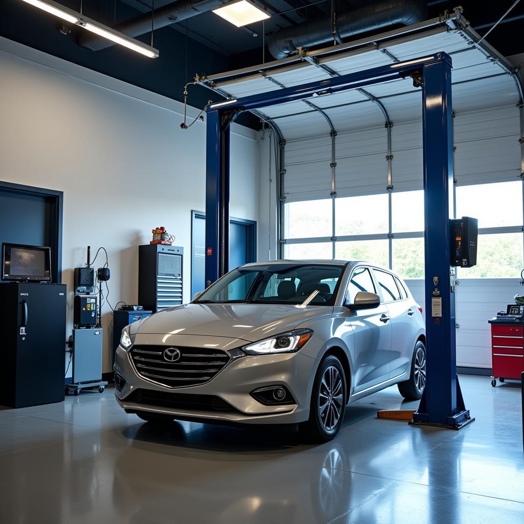 Hybrid Car in a Modern Repair Shop