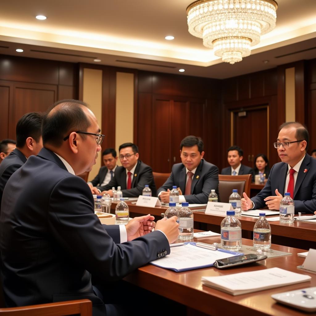 Indonesian representatives actively participating in an ASEAN summit, signifying their leadership role.