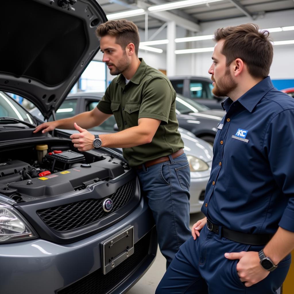 Mechanic Explaining Car Repair to Customer