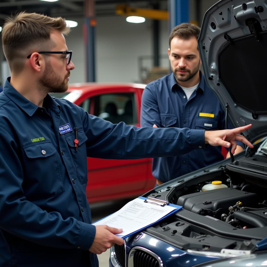 Mechanic Explaining Car Repair to Customer