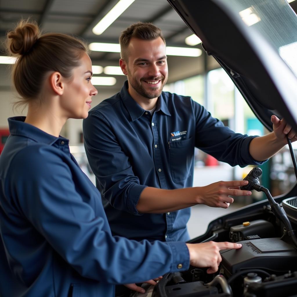 Mechanic Explaining Car Repair to Customer