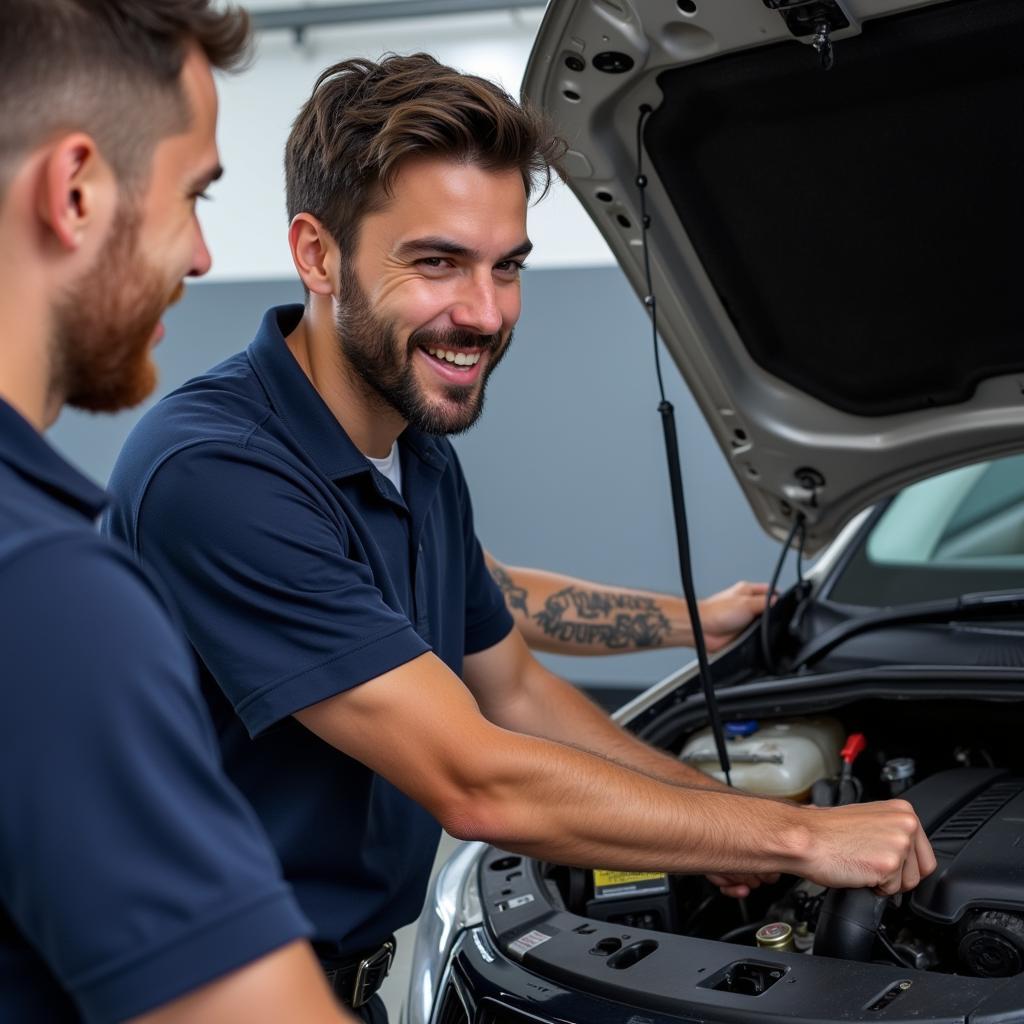 Mechanic Explaining Car Repair to Customer