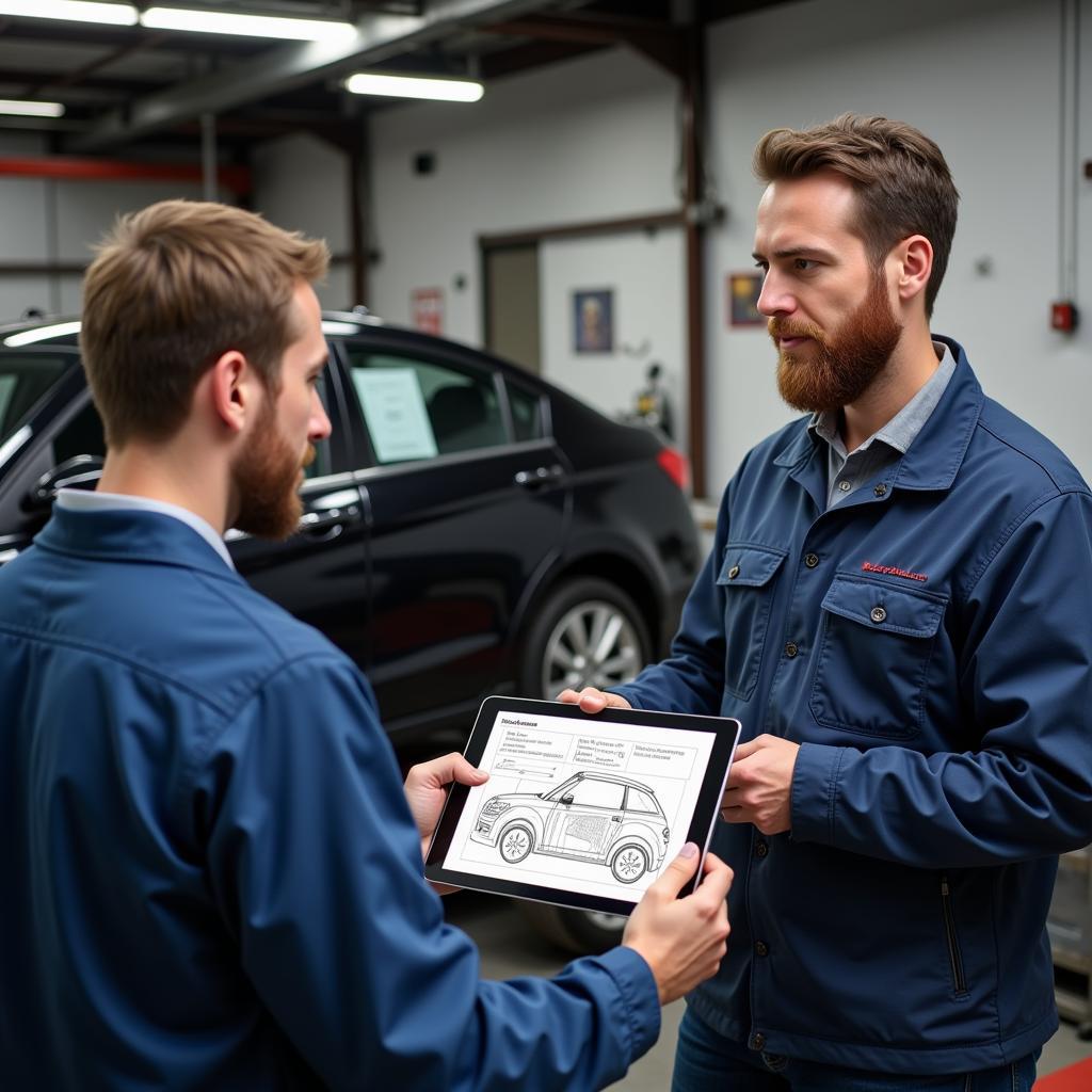 Mechanic Explaining Car Repair to Customer