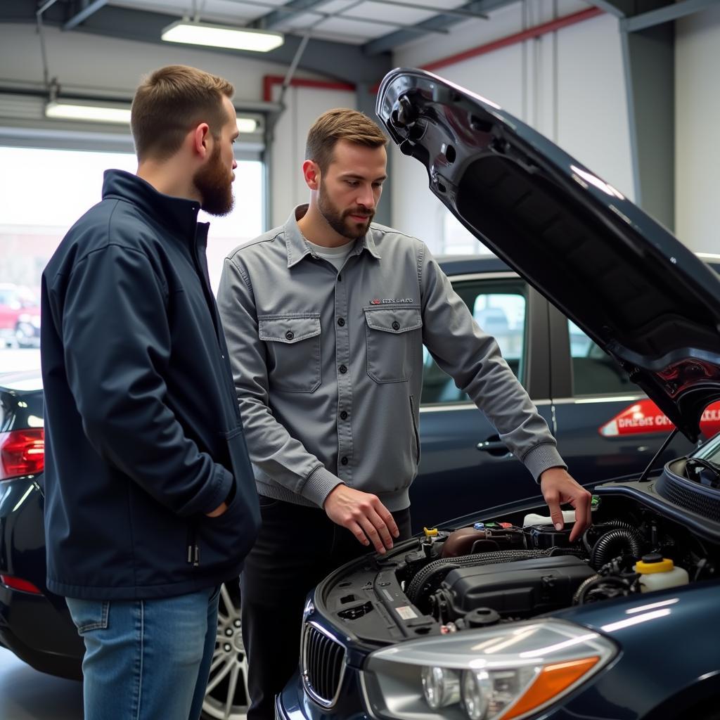 Mechanic Explaining Car Repair to Customer