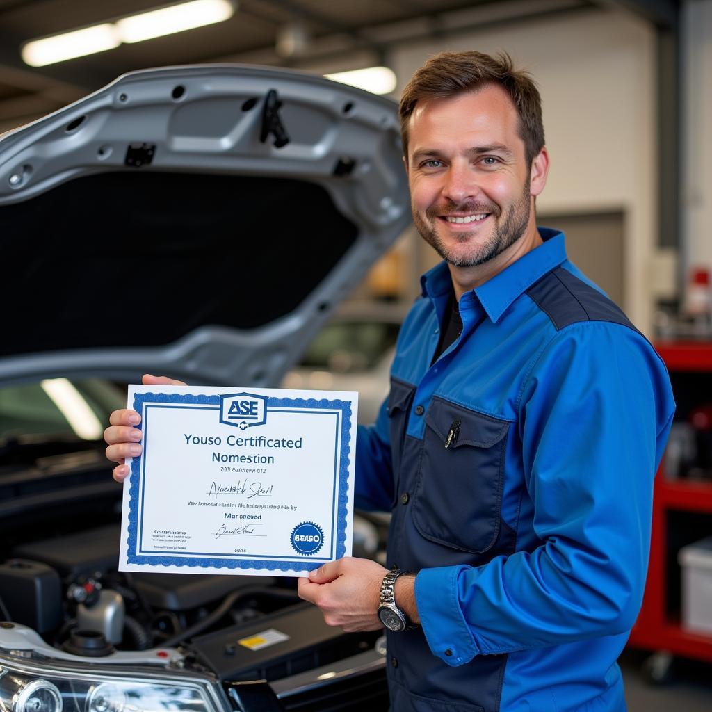 Mechanic Receiving ASE Certificate