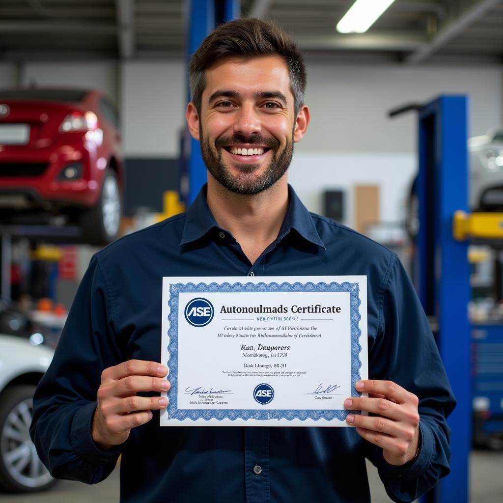 Mechanic Receiving ASE Certificate