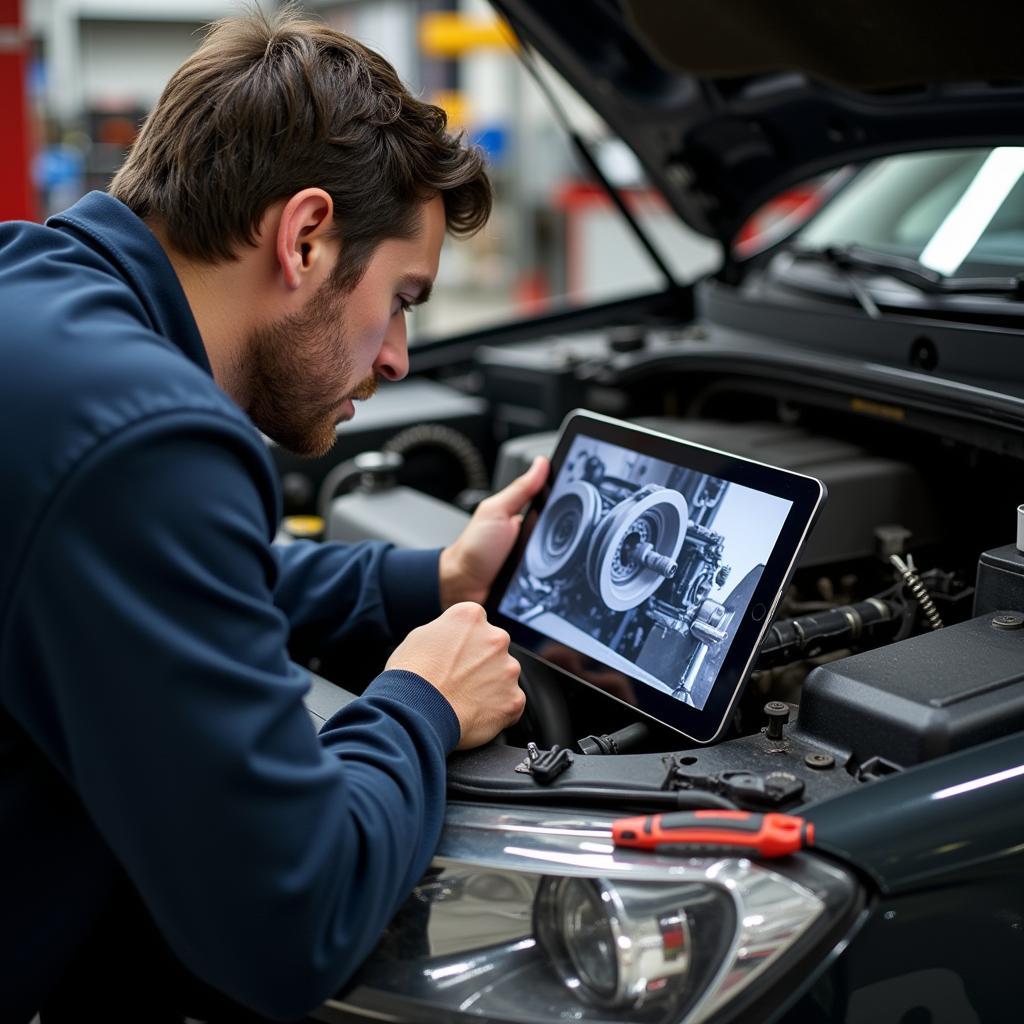 Mechanic Using ASE Engine Repair Video