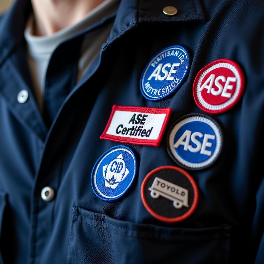 Mechanic Proudly Displaying ASE Certifications