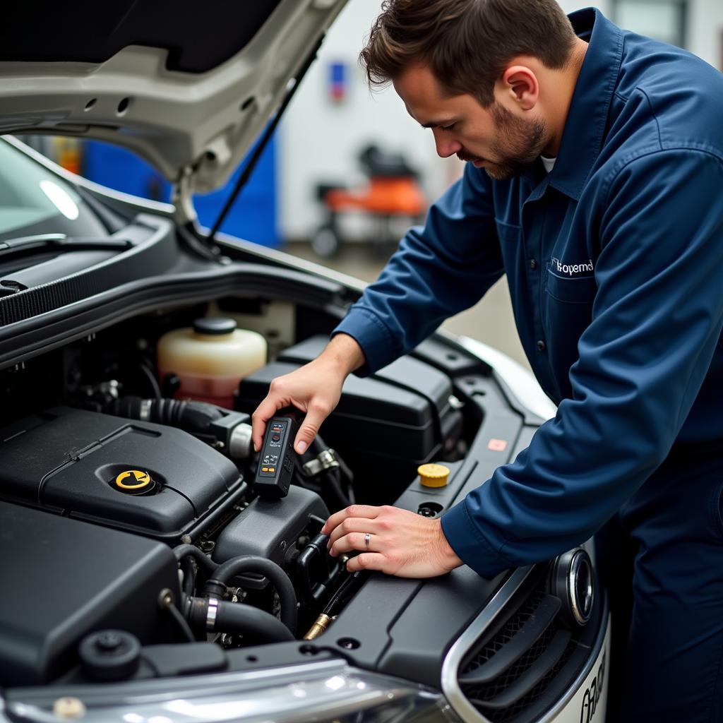 Mechanic Working on a Car Engine