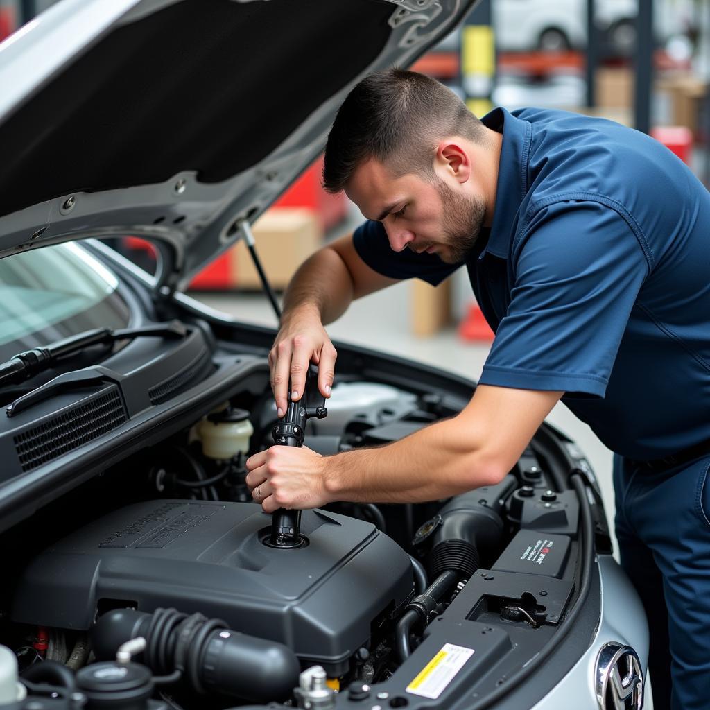 Mechanic Working on Car Engine