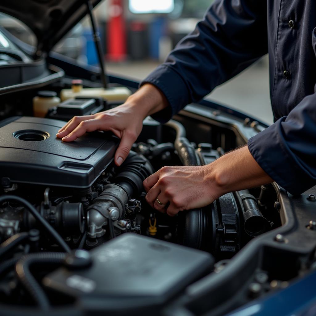 Mechanic Working on a Car Engine