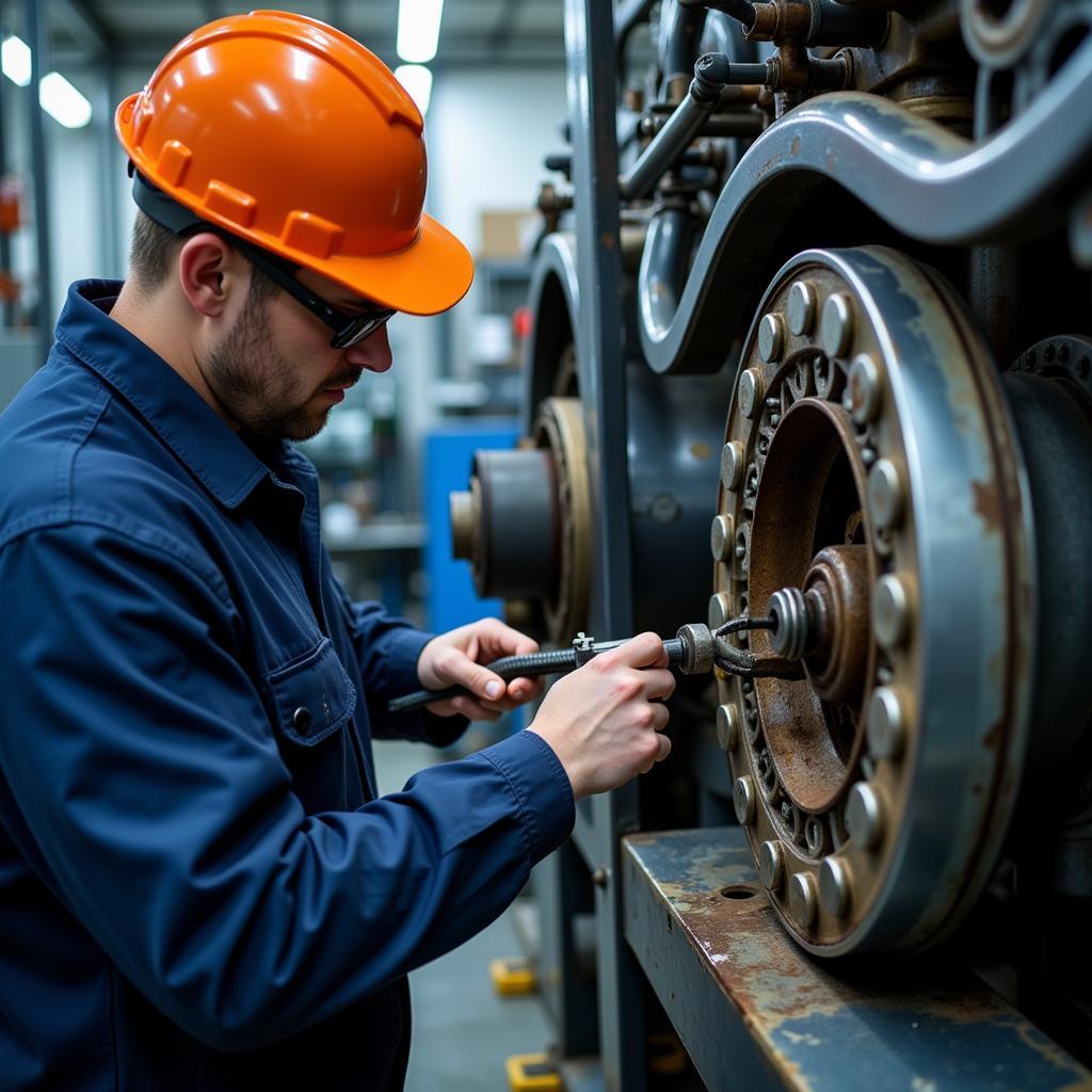 Mechanic working on industrial machinery