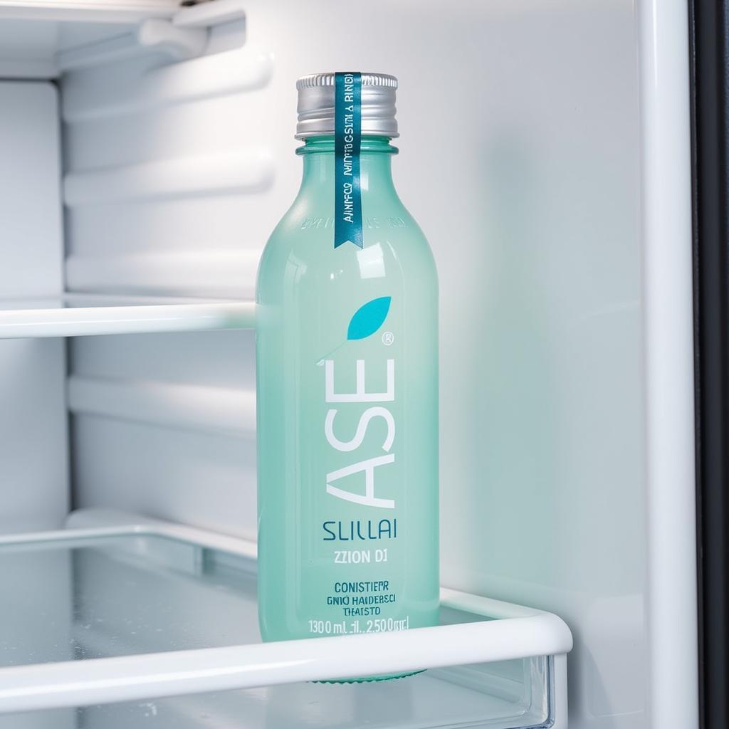 Opened ASEA bottle in a refrigerator