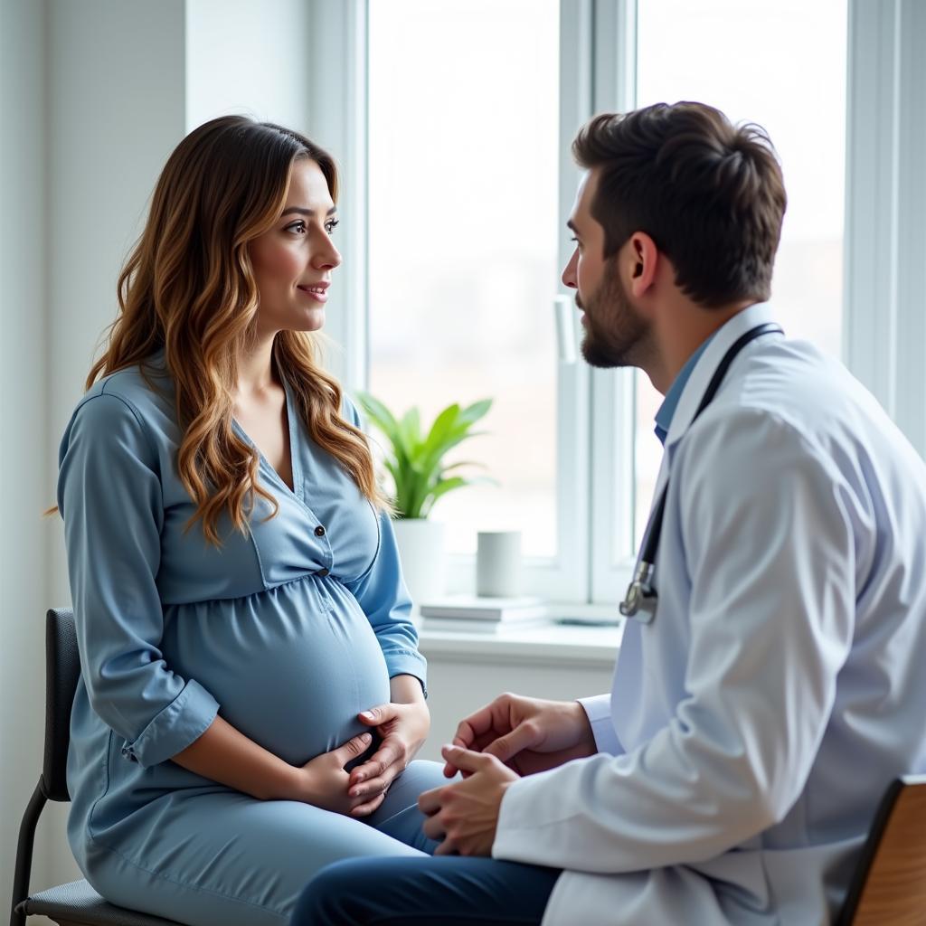 Pregnant woman consulting with her doctor about Raidolito exposure.