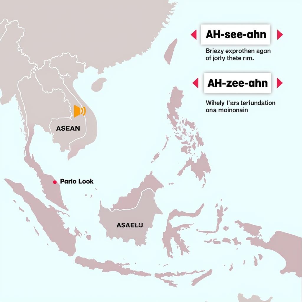 A map highlighting ASEAN member states and common pronunciations.