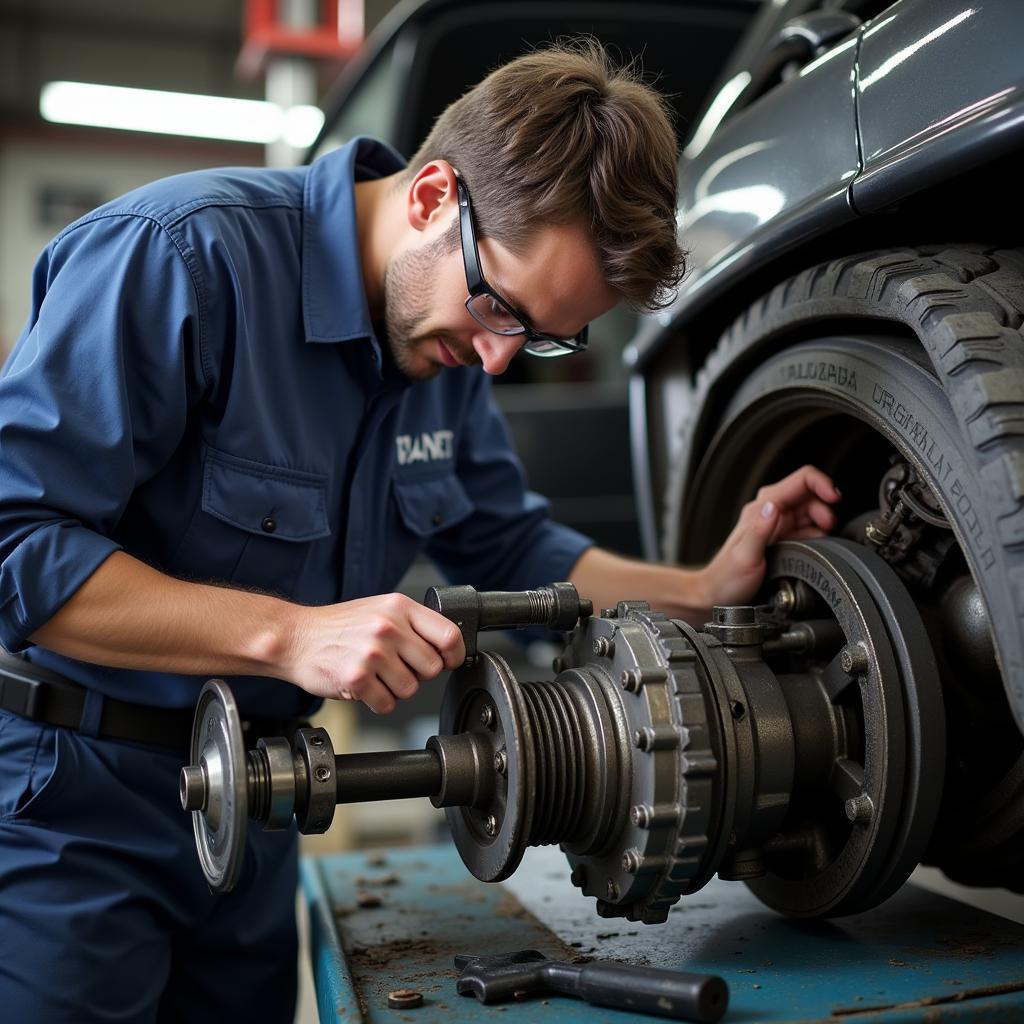 Automotive Technician Working on a Drivetrain