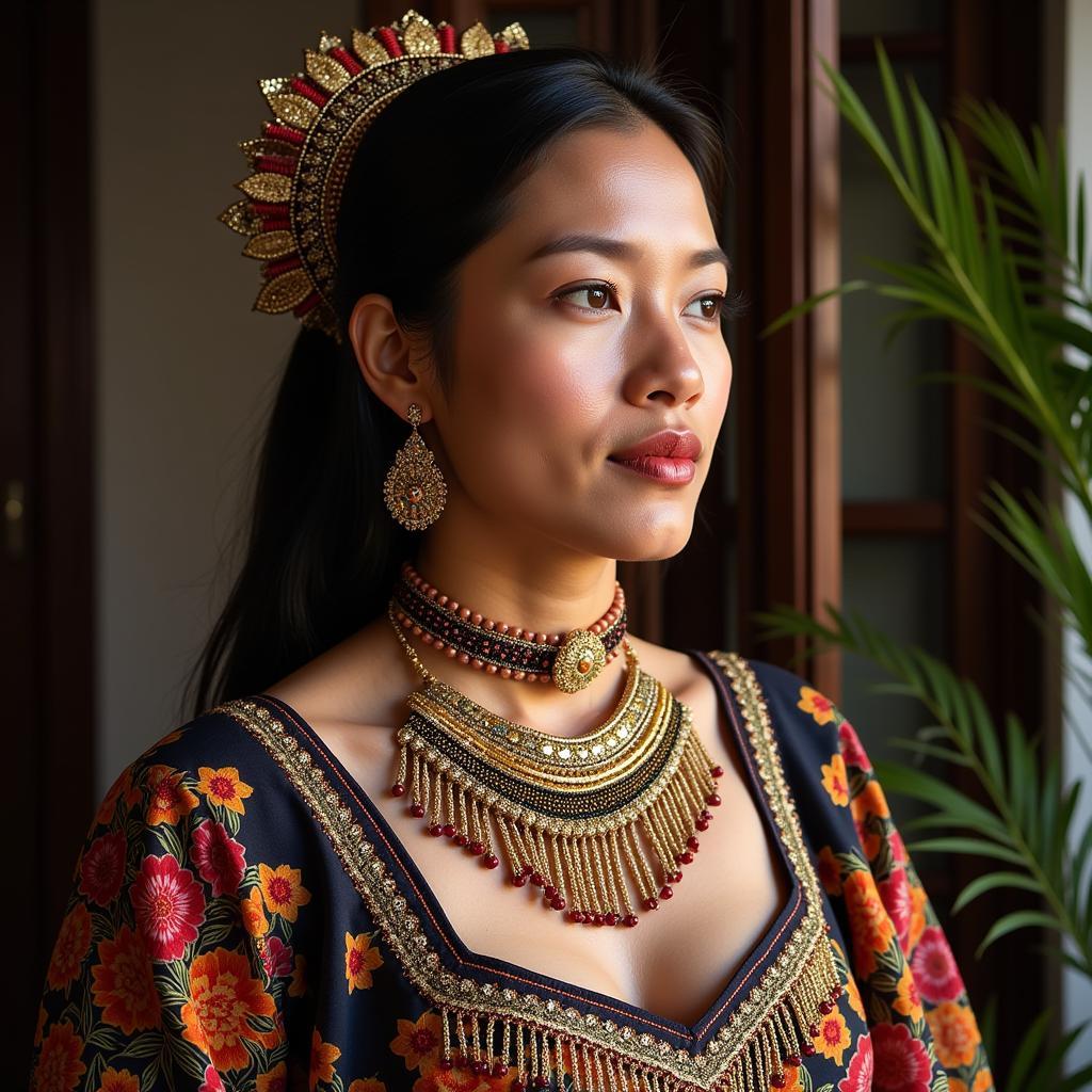 Woman Adorned with Traditional Filipino Accessories