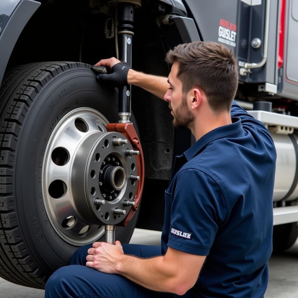 91b ASE Certified Brake Specialist Working on a Truck