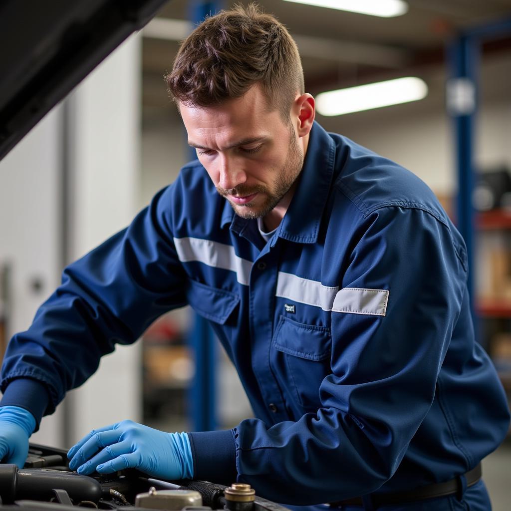 ASE Certified Technician Working in a Garage