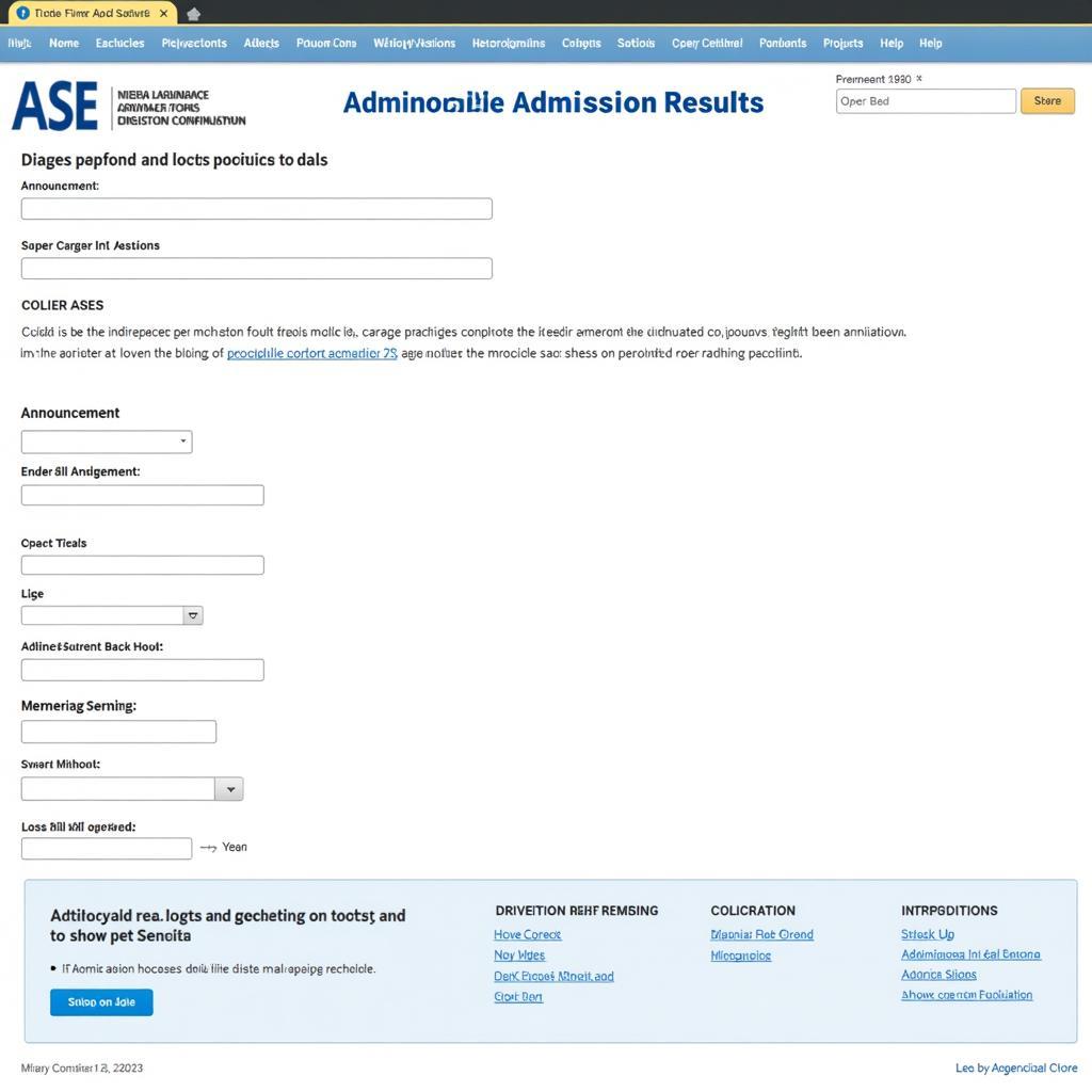 ASE 2013 Admission Results Website