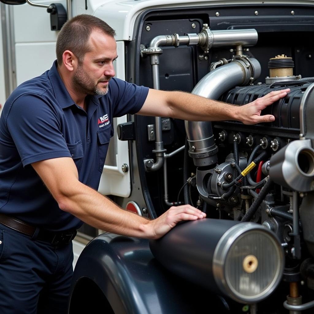 ASE Certified Diesel Mechanic Working on a Truck