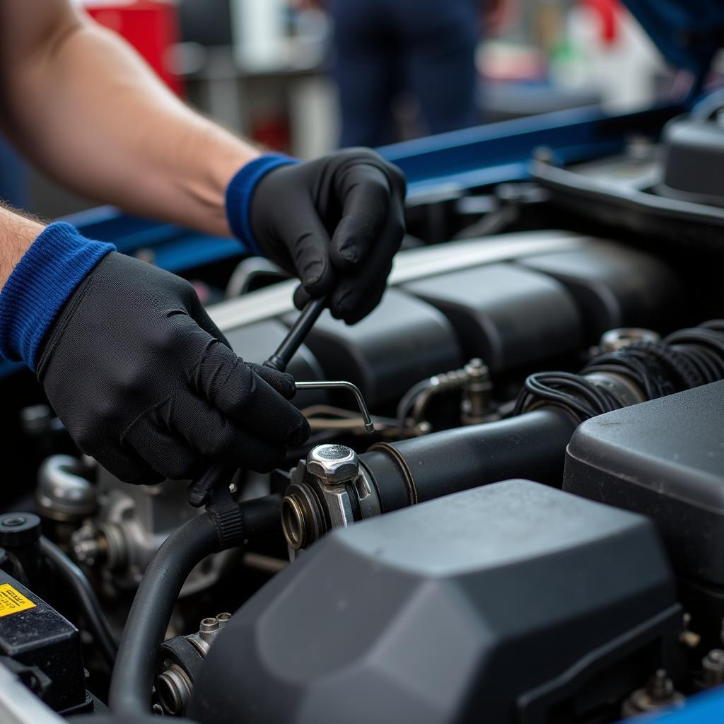 ASE Certified Mechanic Performing an Inspection