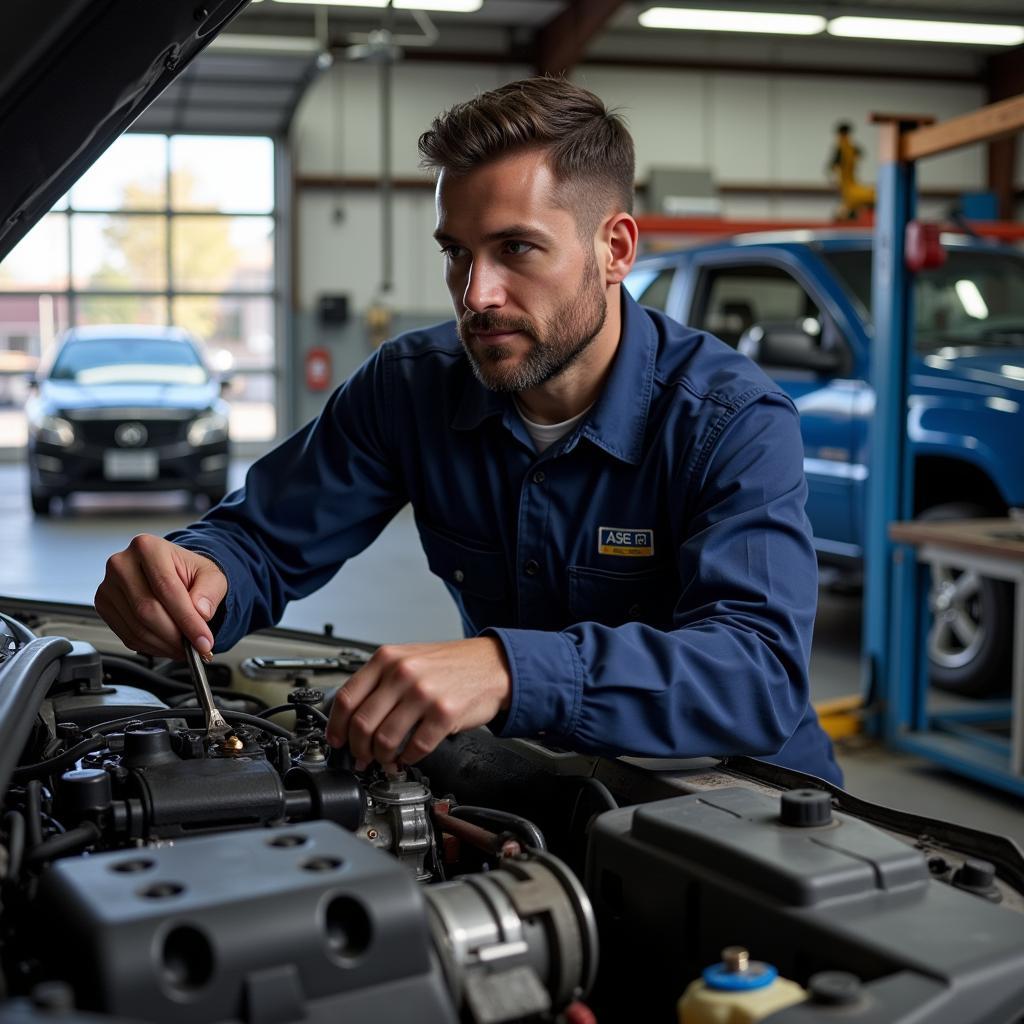 ASE Certified Mechanic Working in Oklahoma City Garage