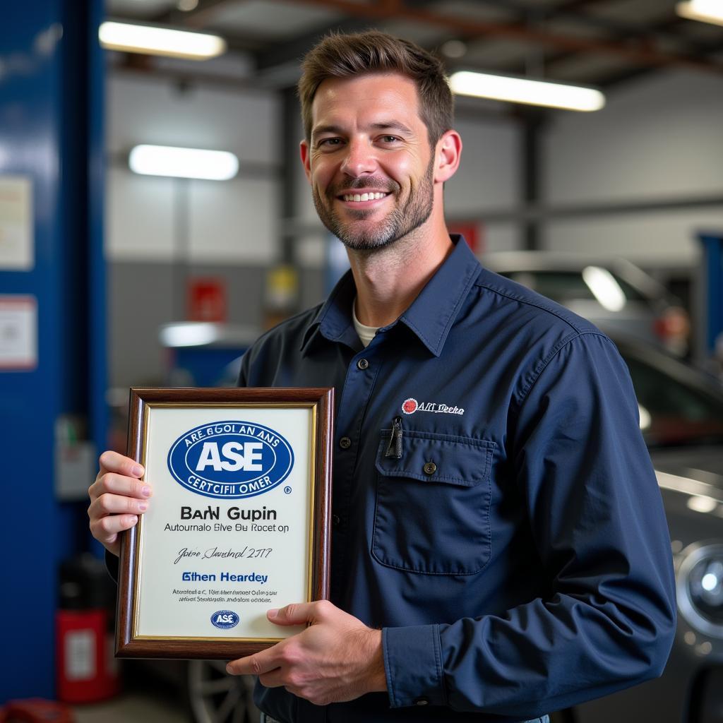 ASE Certified Mechanic Receiving Award