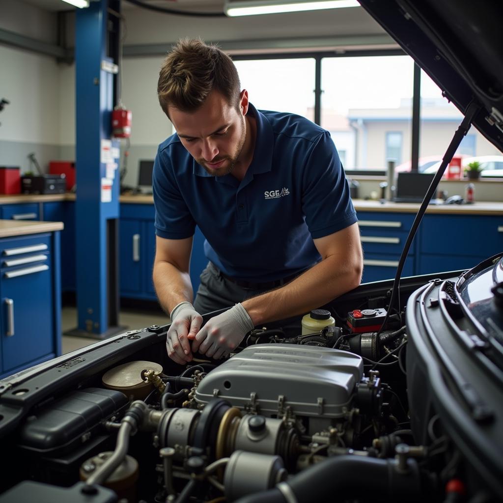 ASE Certified Mechanic in San Antonio Working on an Engine