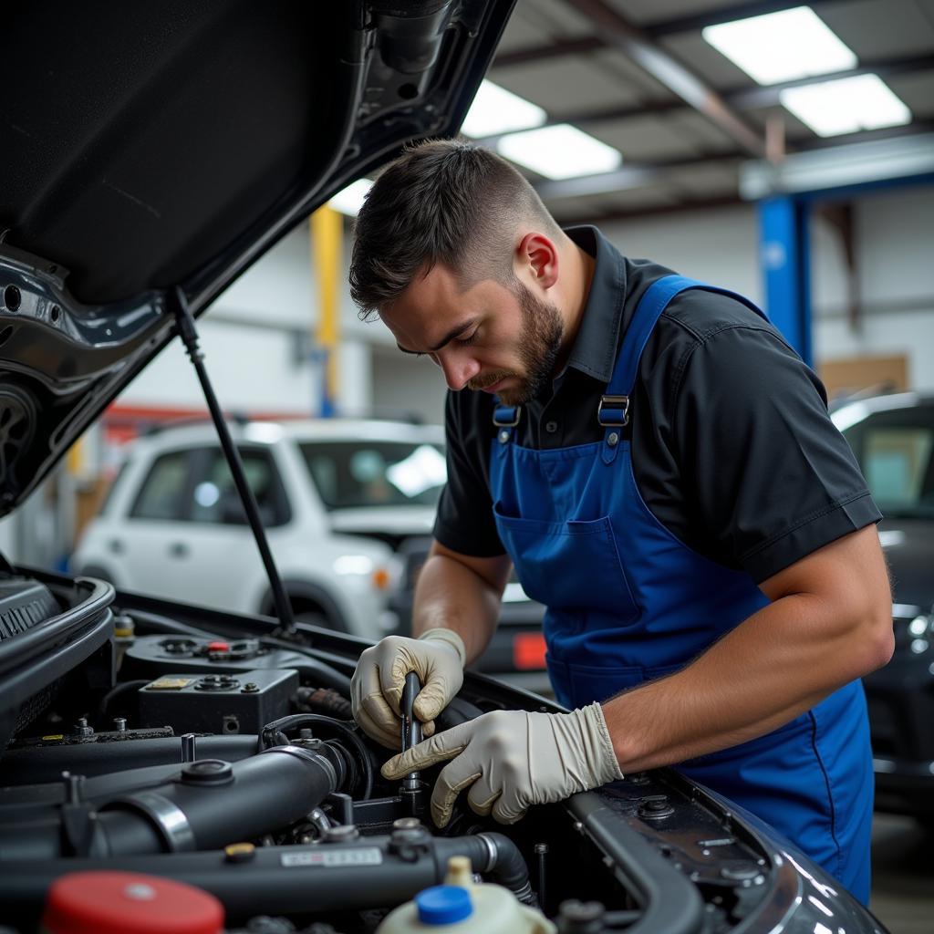 ASE Certified Mechanic Working on a Car