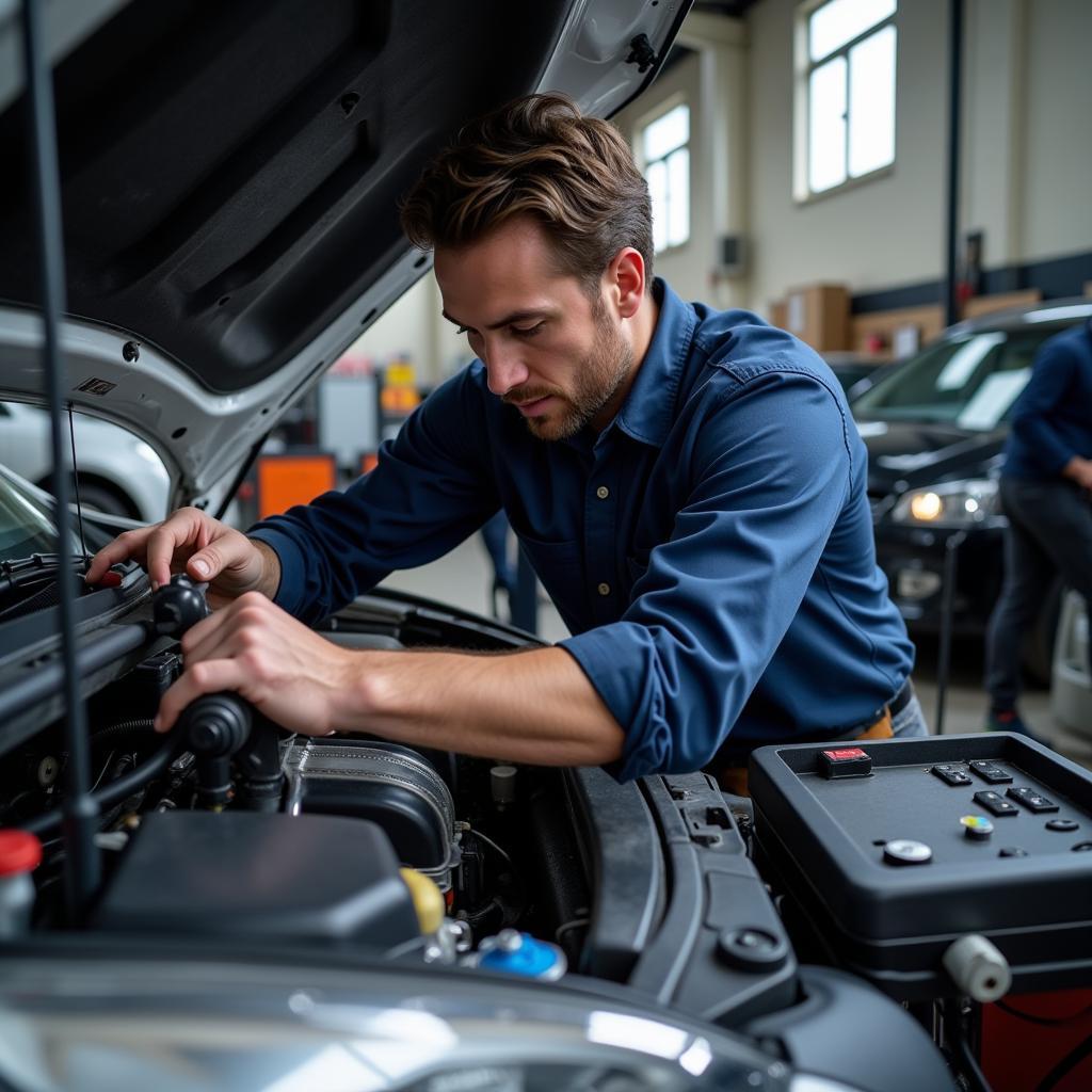 ASE Certified Mechanic Working on a Car