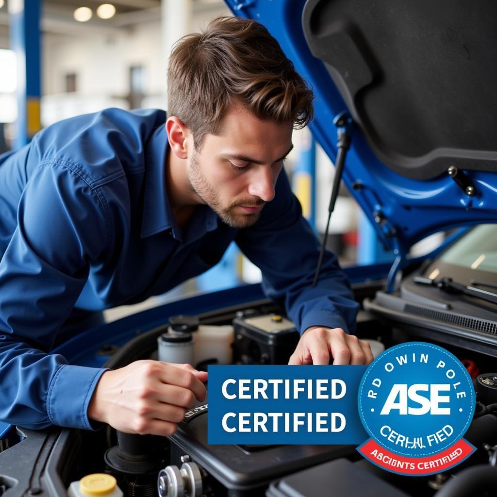 ASE Certified Mechanic Repairing Engine