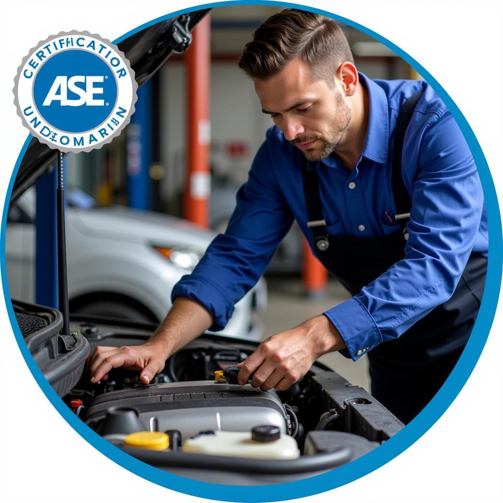 ASE Certified Mechanic Working on a Car Engine