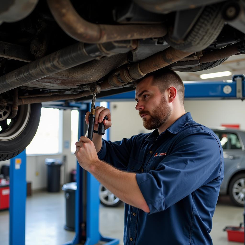 ASE Certified Mechanic Working Under a Car in Texas