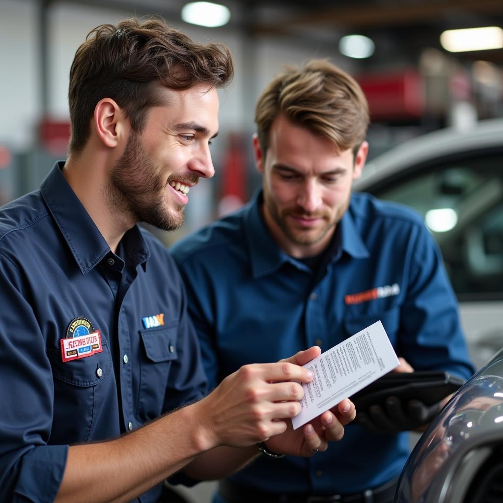 ASE Certified Technician in Michigan Discussing Car Repair with Customer