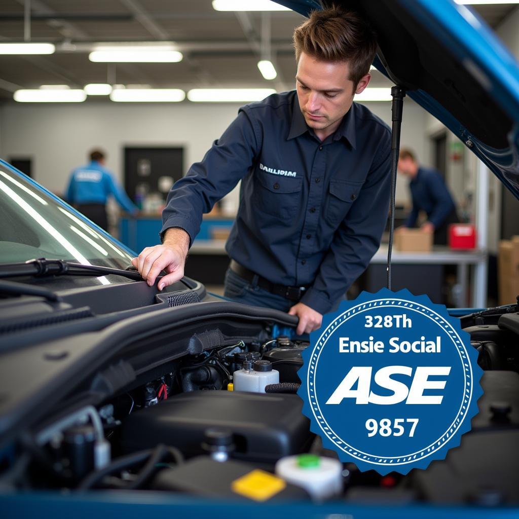 ASE Certified Technician Working in a Garage Near 08057